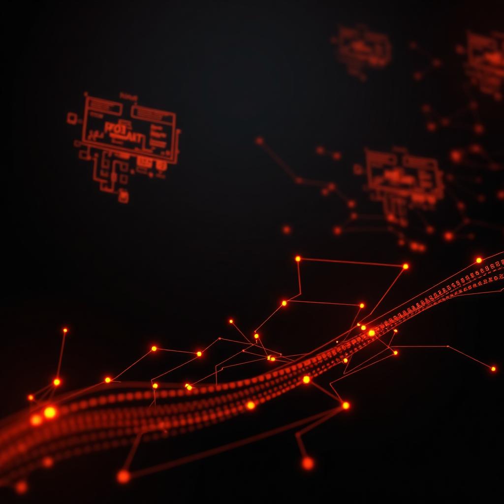Abstract software engineering visualization with flowing code and architectural diagrams